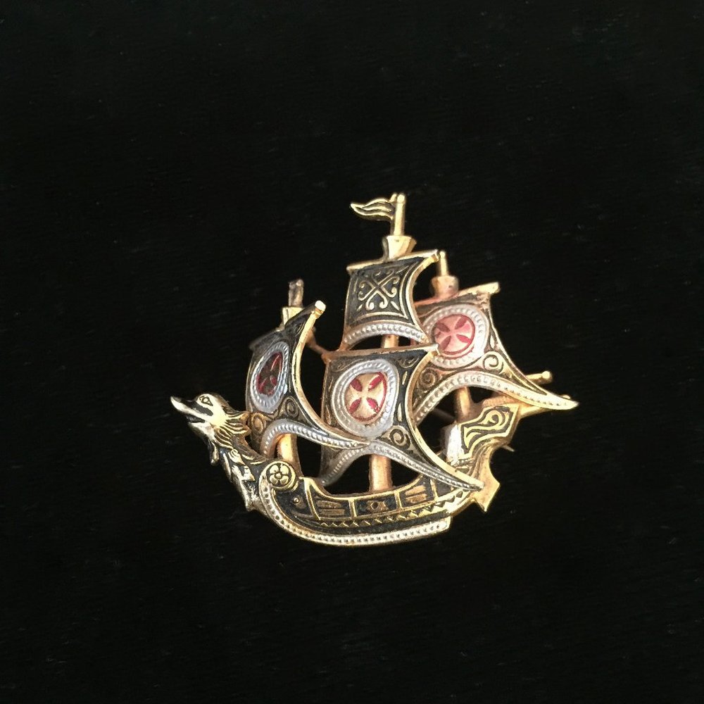 Damascene Spanish Galleon Brooch